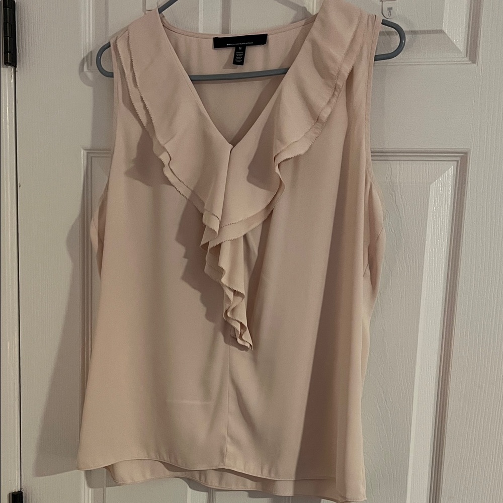 White House Black Market Cream Ruffle Blouse